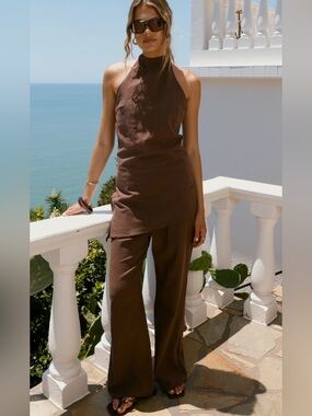 Billy J Brown Clover Halter Top and Pants Set - Brown
